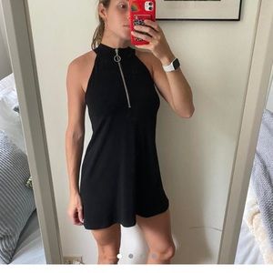 Tennis like dress y2k black zip up collared dress